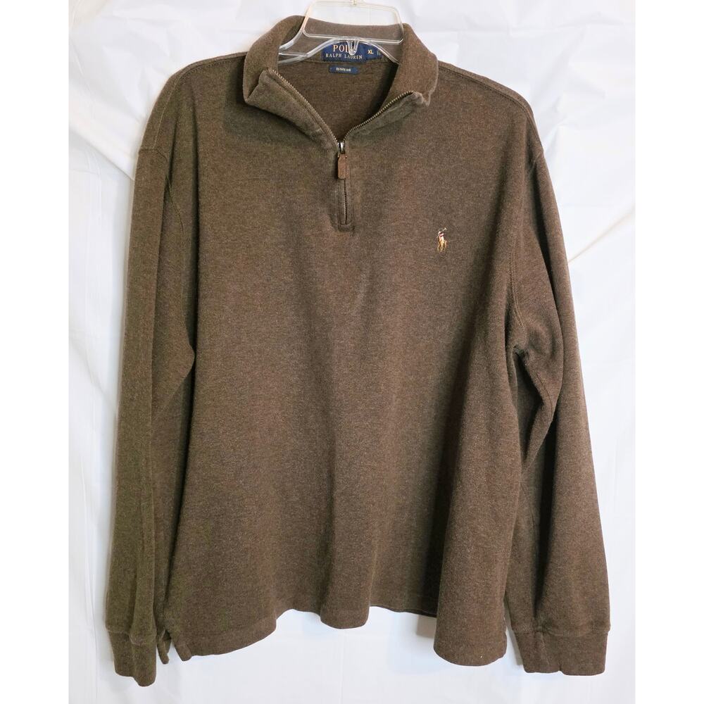 Polo Ralph Lauren Estate Rib Sweater Men's XL Brown Quarter Zip Long Sleeve